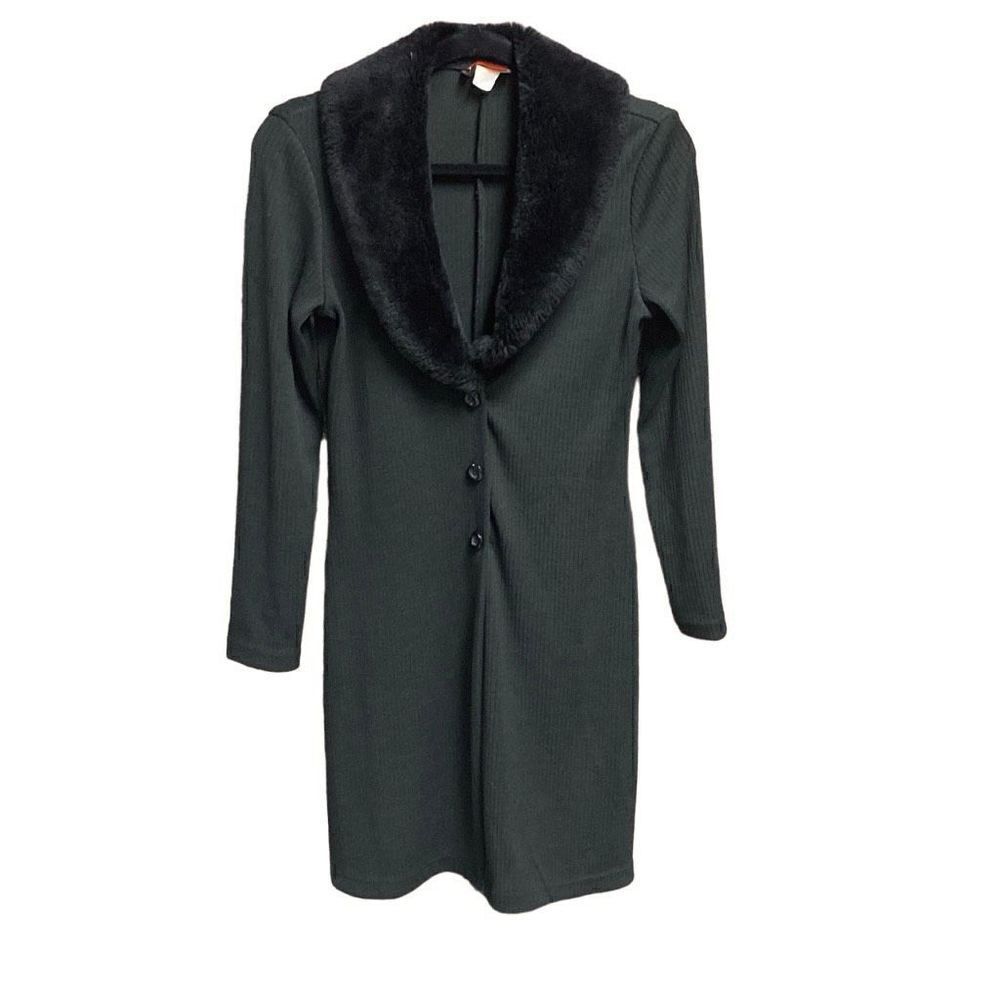 Karo Fashion Black Faux Fur Cardigan Sweater Size Medium